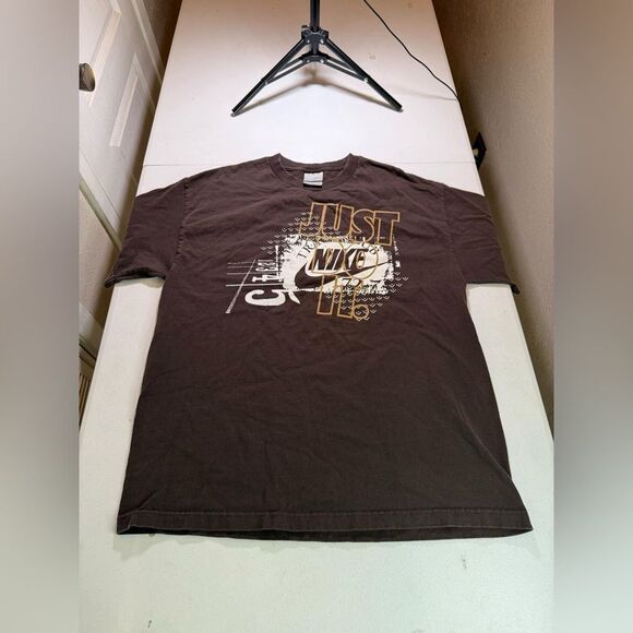 Vintage Nike Just Do It Men's XL Brown Track Club Swoosh Spellout T-Shirt - Picture 1 of 8